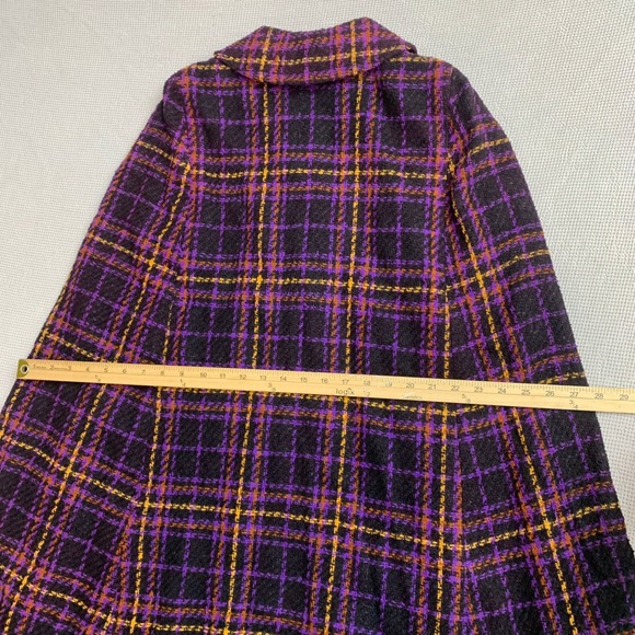 Vintage Handmade Plaid Cape Coat Purple Orange Tartan Mod Dark Academia Sz M - Picture 7 of 13